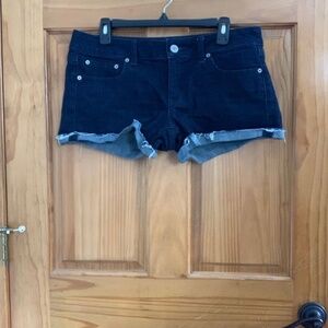 American Eagle Dark Wash Jean Shorts - Trendy Torn Folded Edge!